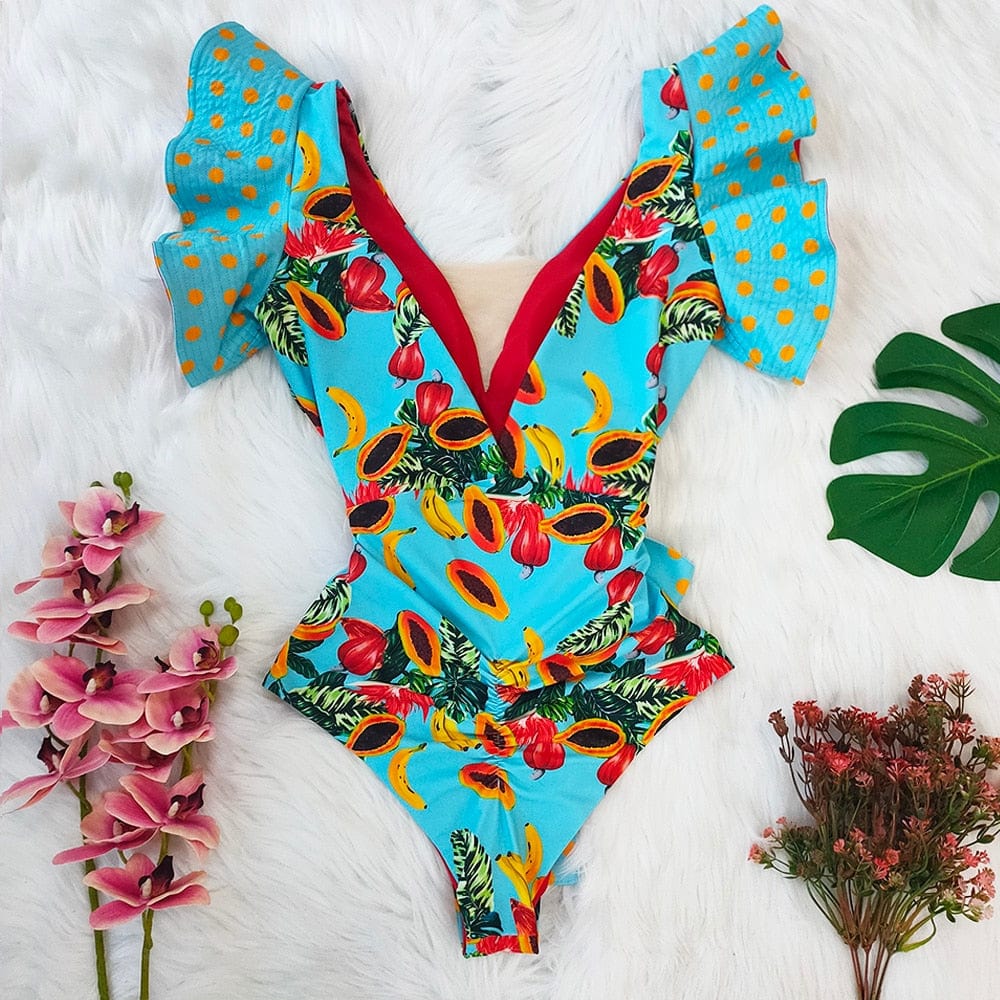 Bañador celeste con ribete de volante - Image 5