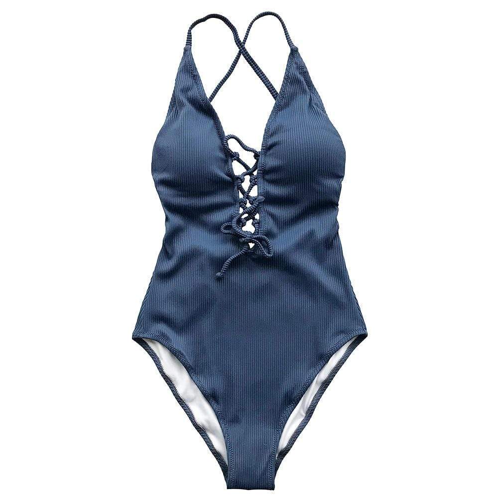 Bañador unicolor con lazado frontal - Image 4