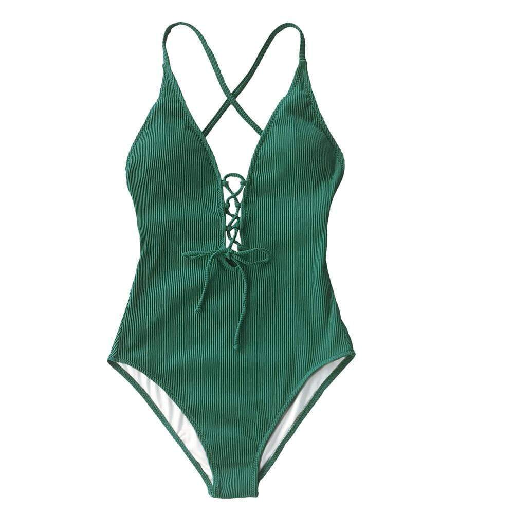 Bañador unicolor con lazado frontal - Image 9