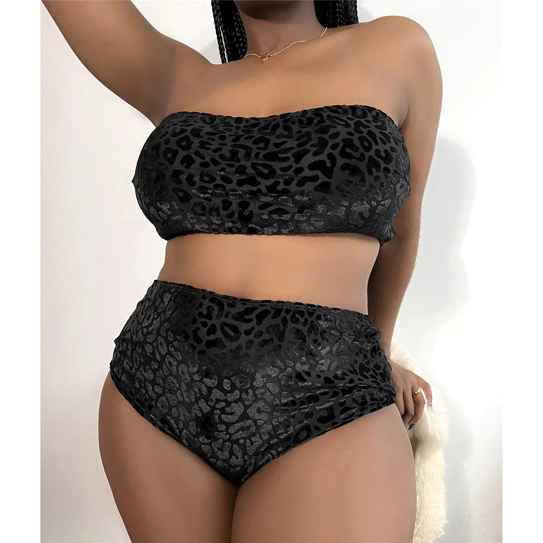 Biquini plus size sin hombros con estampado de leopardo - Image 5