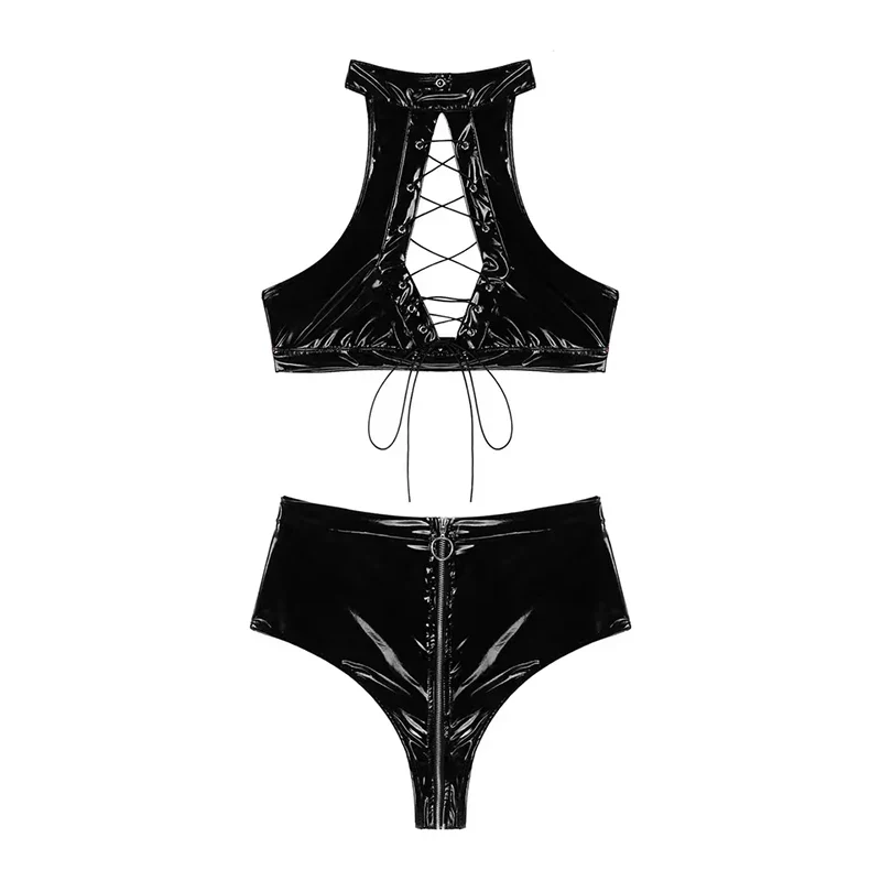 Conjunto de látex con entrepierna abierta y lazado - Image 5