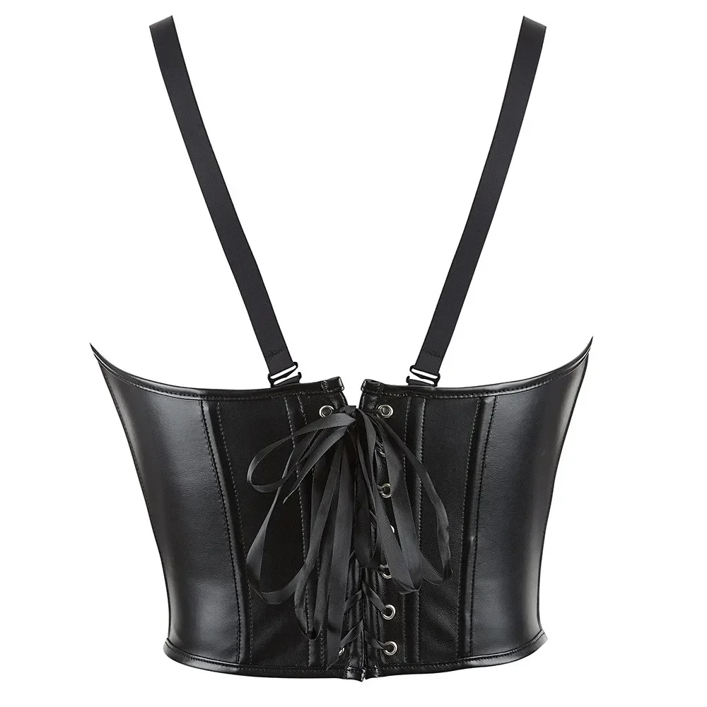 Corsé de cuero sintético con escote abierto - Image 3