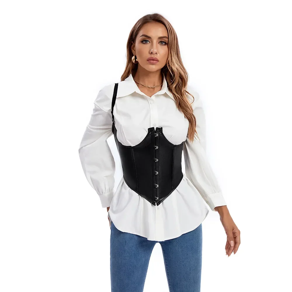 Corsé de cuero sintético con escote abierto - Image 7